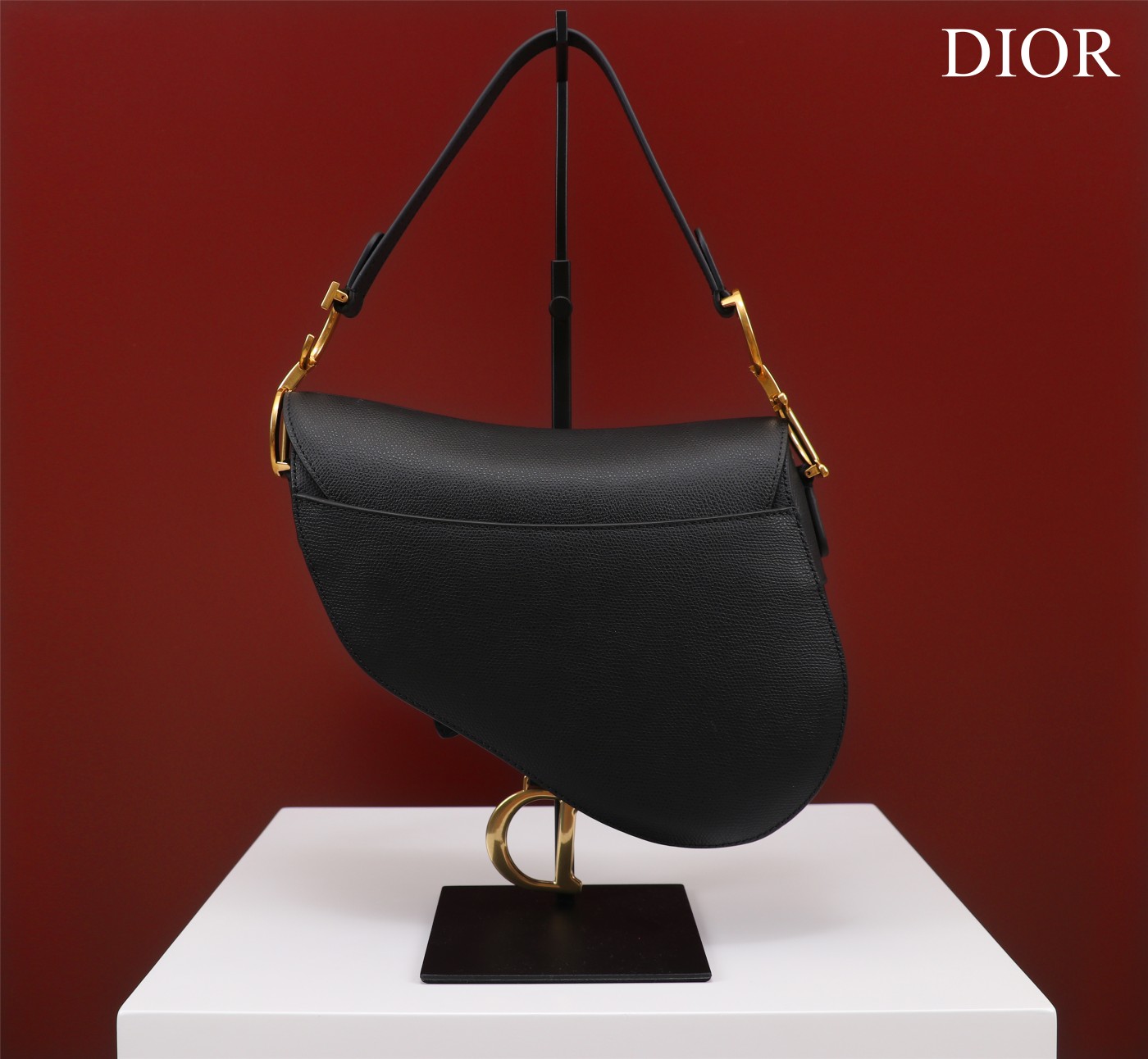 Saddle Bag with Strap Black Grained Calfskin